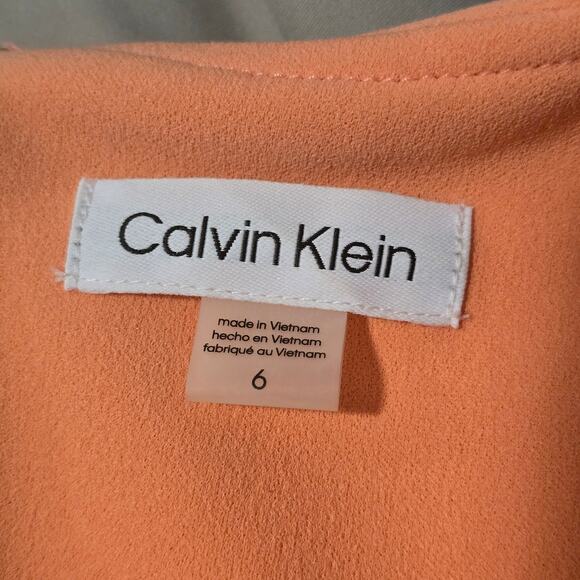 Calvin Klein Womens Size 6 Peach Salmon Pink Pencil Midi Dress Pleated Party - Picture 9 of 16